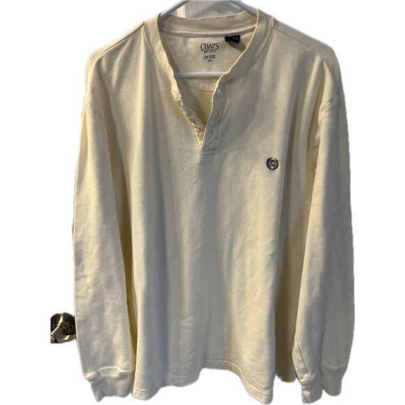 Chaps long sleeve three-button henley, XXL, cream. - Picture 1 of 3